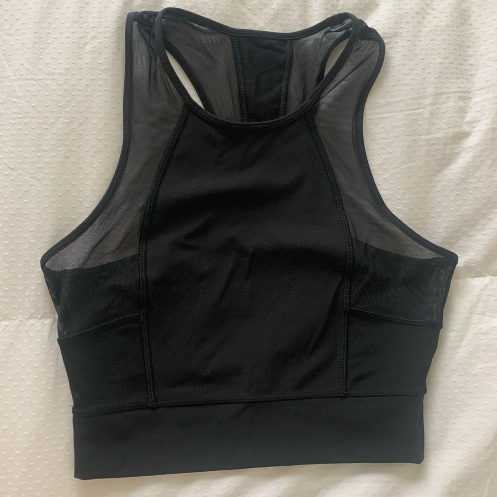 Lululemon black crop tank with sheer panels